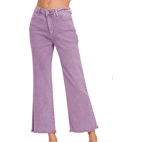 Acid Washed High Waist Frayed Hem Bootcut Pants - Southern Roots Clothing Company