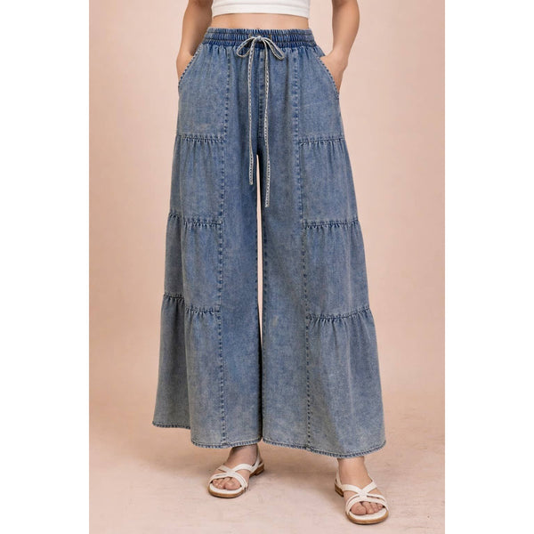 Tiered Layers Mineral Washed Chambray Pants