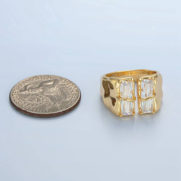 24K Gold Filled Double Baguette CZ Signet Wrap Ring