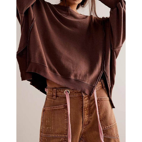 Solid Color Round Neck Split Hoodies