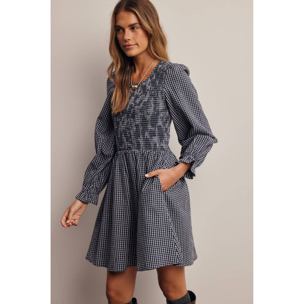 Smocked Gingham Mini Dress