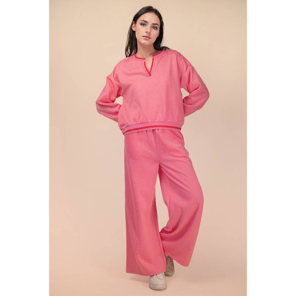 Block Band Detail Comfy Knit Top & Pants Set
