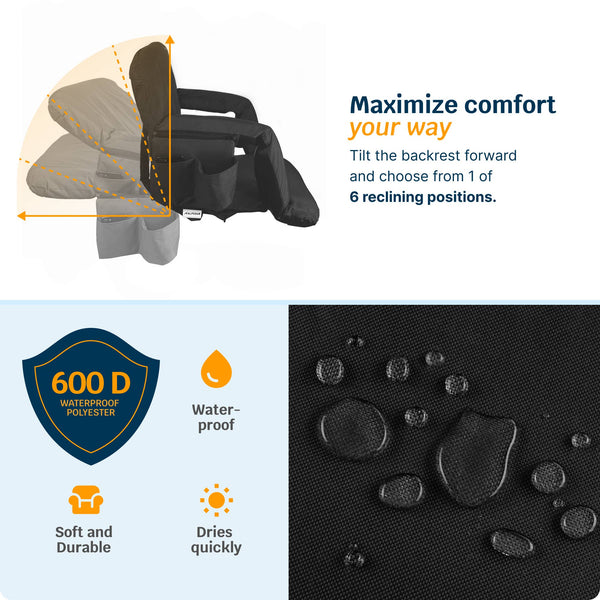 Luxurious Reclining Heated+Massage Stadium Seat with Armrests