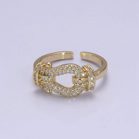 Aim Eternal - Buckle Ring in 14k Gold Filled Micro Pave Midi Ring / Diamond CZ Belt Buckle Ring for Women Open Adjustable Jewelry S-435