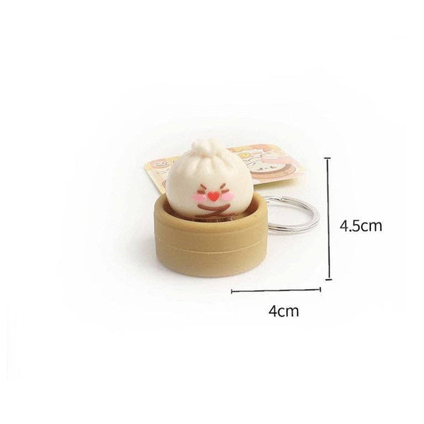 Simulation Steamed Bun Squishy Keychain Steamer Basket Emoji Bao Press Toy Pendant