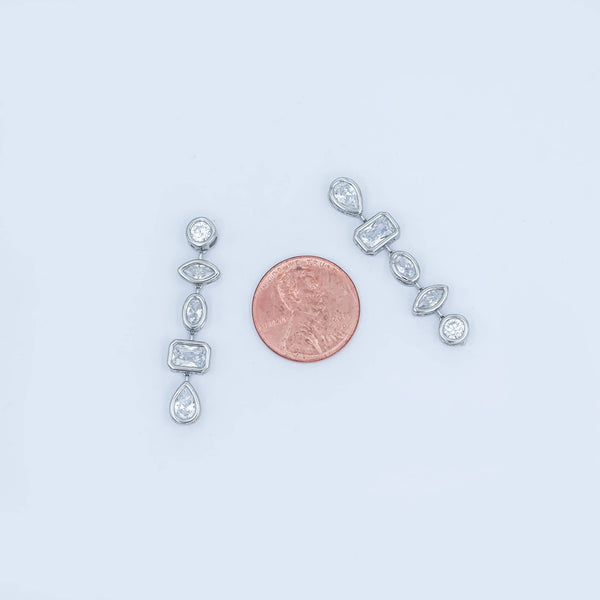 24K Gold Filled Geometric CZ Bezel Drop Stud Earrings in Gold & Silver