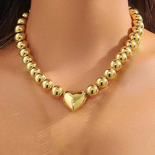 JOSSLYN by wall to wall - PUFFY HEART BALL CHAIN NECKLACE | 40NK9484