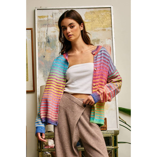Rainbow Multi Striped Button-Down Cardigan