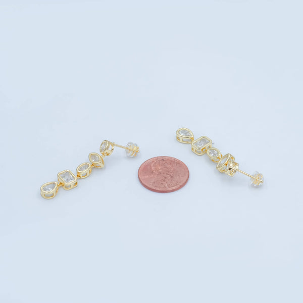 24K Gold Filled Geometric CZ Bezel Drop Stud Earrings in Gold & Silver