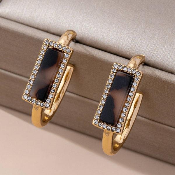 Tortoise & Pavé Gold Hoop Earrings