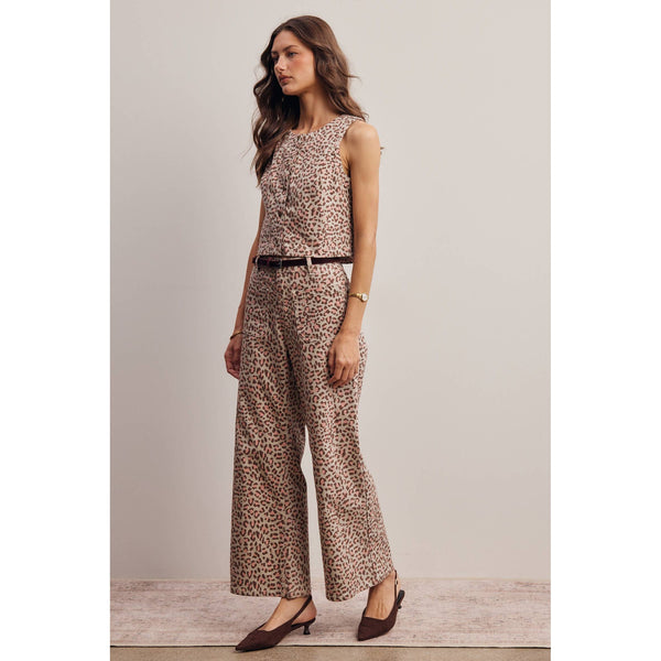 Stretch Leopard Print Denim Pants and Vest Set