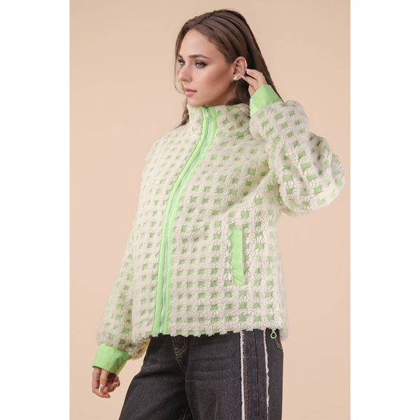 Oversized Checker Fleece Jacket