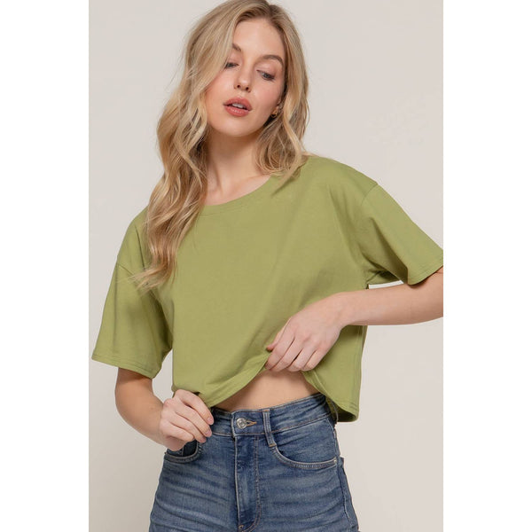 Short Sleeve Crew Neck Oversize Crop Cotton Knit Tee