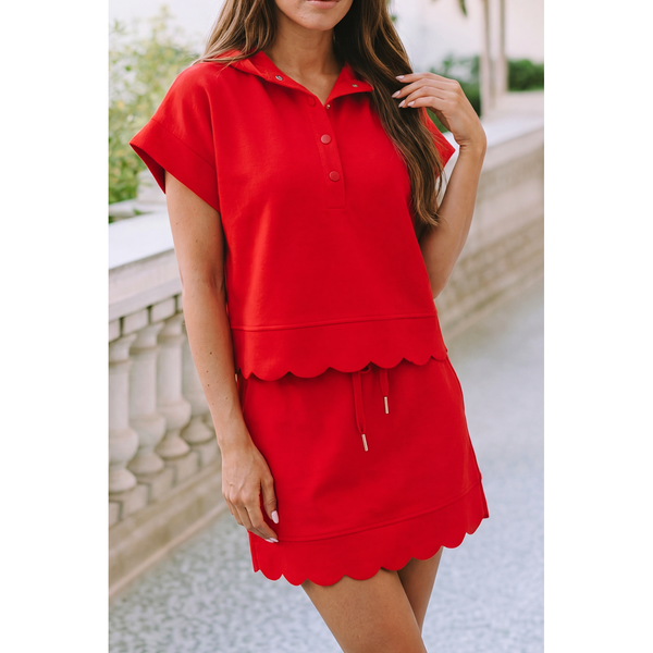 Little Daisy Closet - LDC Scalloped Henley Top Drawstring Mini Skirt 2pcs Outfit