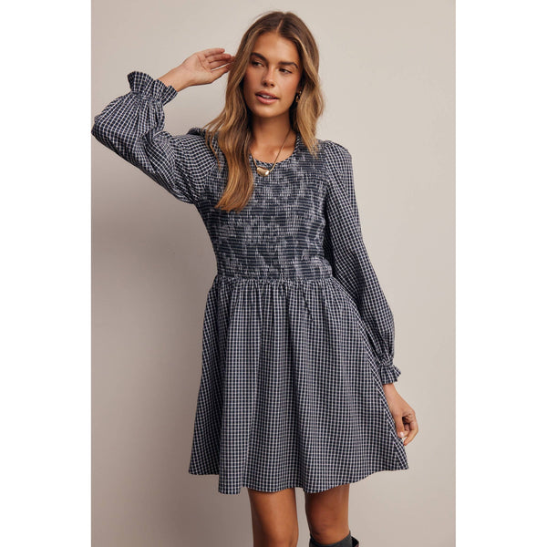 Smocked Gingham Mini Dress