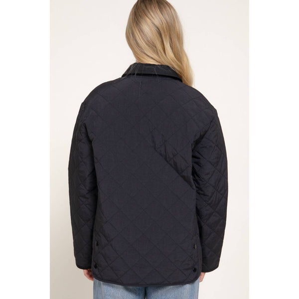 Long Sleeve Lapel Collar Quilted Puffer Jacket