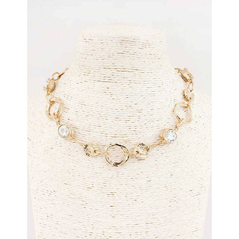 Gold Textured Necklace with Clear Stone 16"-18" Necklace