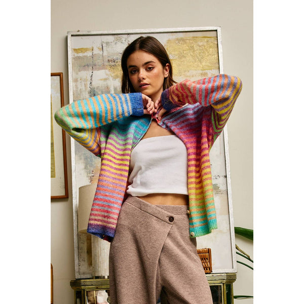 Rainbow Multi Striped Button-Down Cardigan