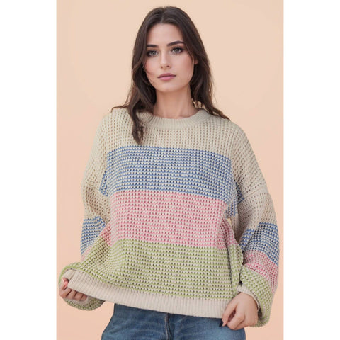 Oversized Color Block Knit Sweater Top