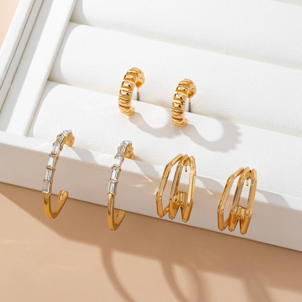 JOSSLYN by wall to wall - Baguette Stone Hoop, Geo Hoop Trio Earrings | 80E61782