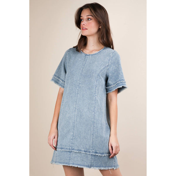 Washed Denim Shift Mini Dress by VERY J