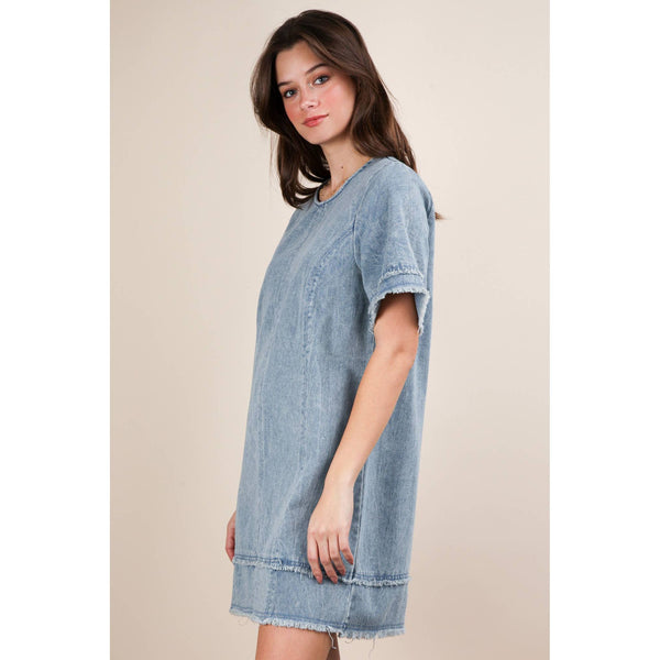 Washed Denim Shift Mini Dress by VERY J