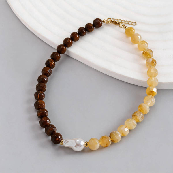 JOSSLYN by wall to wall - Two-Tone Faceted Natural Stone & Pearl Necklace | 40NK9770