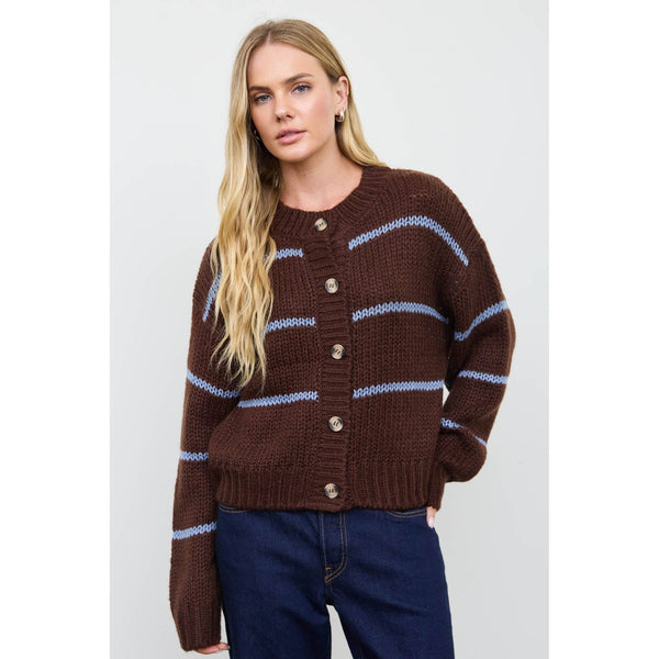Stripe Jacquard Button Down Knit Cardigan