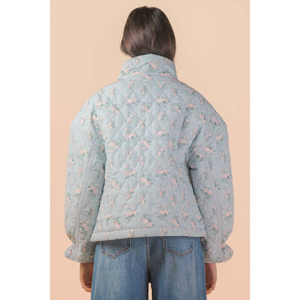 Floral Print Quilted Oversized Casual Jacket