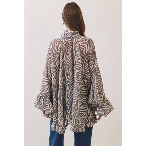 TCEC - CT10165-Zebra Print Ruffle Detail High Low Hem Blouse