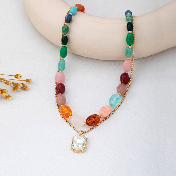 JOSSLYN by wall to wall - 
Multi-Color Stone & Crystal Pendant Necklace | 80N92955