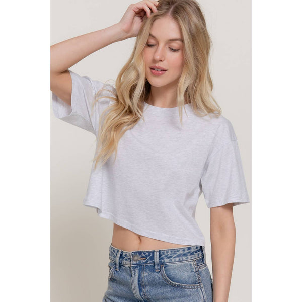 Short Sleeve Crew Neck Oversize Crop Cotton Knit Tee