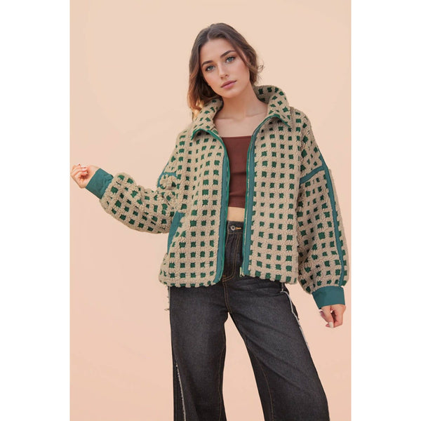 Oversized Checker Fleece Jacket
