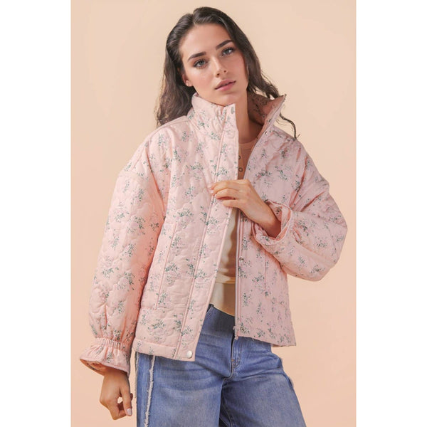 Floral Print Quilted Oversized Casual Jacket