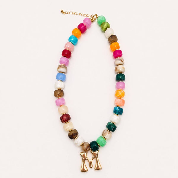 JOSSLYN by wall to wall - Multi Chunky Beaded Initial Charm Necklace Set | 40NK9655