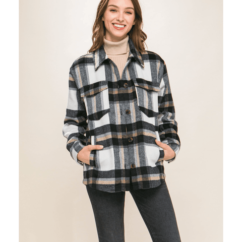 Black Plaid Button Up Shacket - Southern Roots Clothing Company
