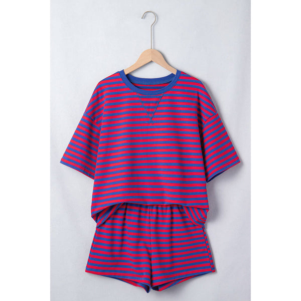 1 the Woman - Striped Cotton Pullover Short 2 PC Sets S-4X