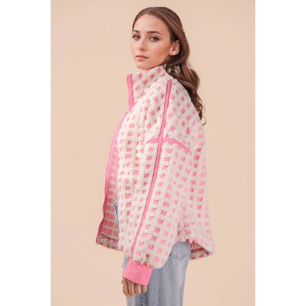 Oversized Checker Fleece Jacket