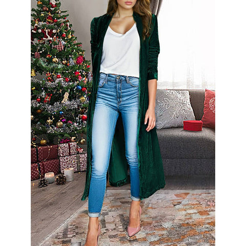 Velvet Open Front Pocketed Long Duster