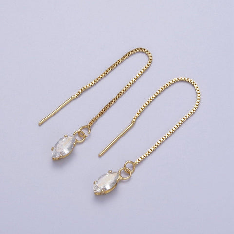 Gold CZ Box Chain Threader Earrings