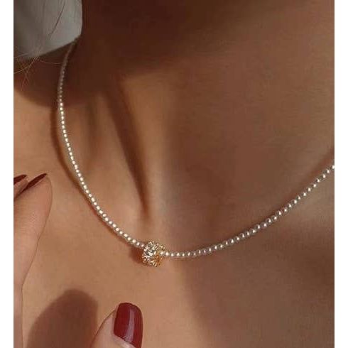 Pearl Spherical Encrusted Rhinestone Charm Necklace