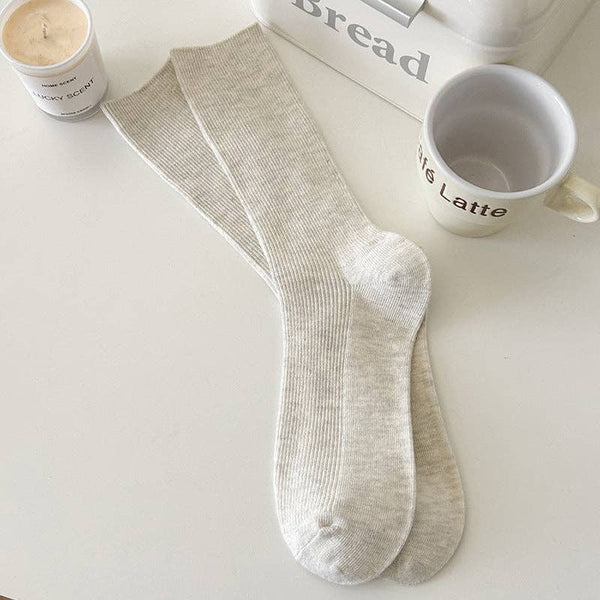 Solid Color Ribbed Simple Socks