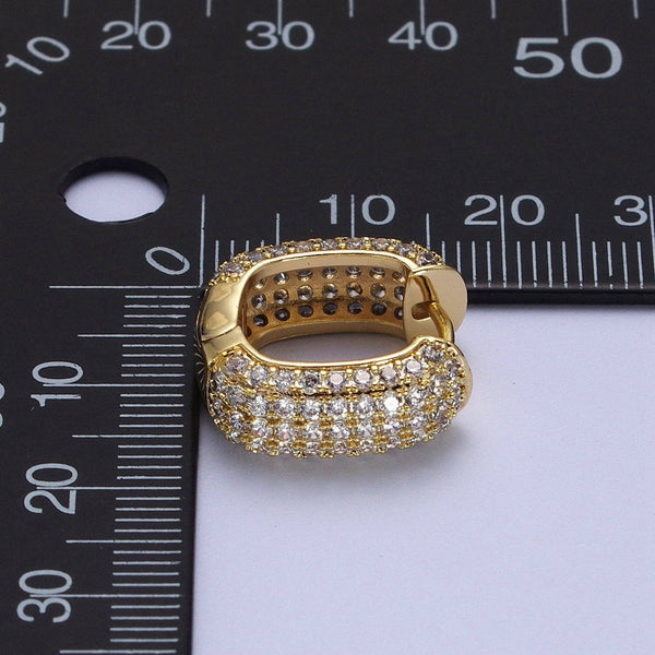 14K Gold Filled Double Sided Micro Paved CZ Wide Square Huggie Earrings | V018