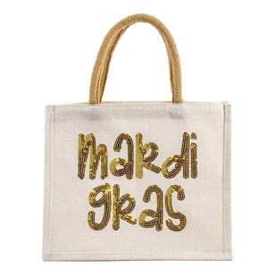 Mardi Gras Sequins Gift Tote     White/Gold   12x10x8