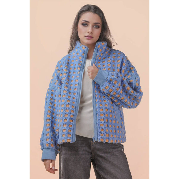 Oversized Checker Fleece Jacket