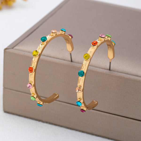 JOSSLYN by wall to wall - Multi Color Gemstone Hoop Earrings | 80E62415