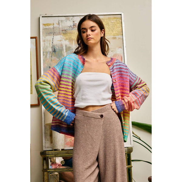 Rainbow Multi Striped Button-Down Cardigan