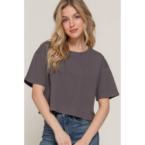Short Sleeve Crew Neck Oversize Crop Cotton Knit Tee