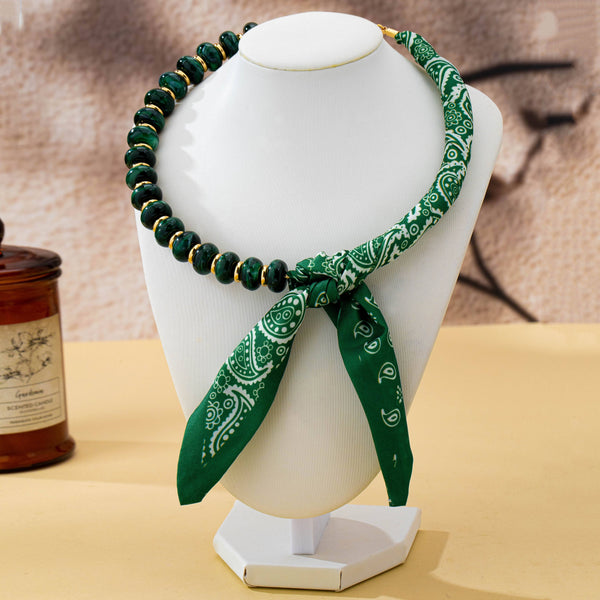 JOSSLYN by wall to wall - Silky Scarf & Beaded Strand Collar Choker Necklace| 80N93970