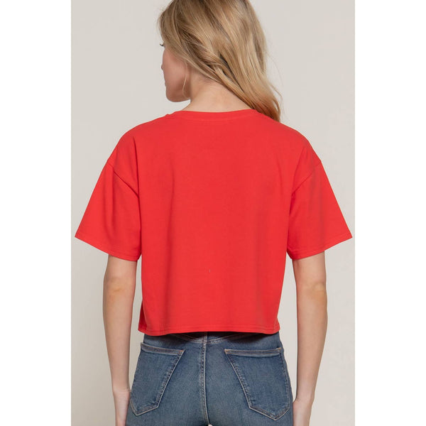 Short Sleeve Crew Neck Oversize Crop Cotton Knit Tee
